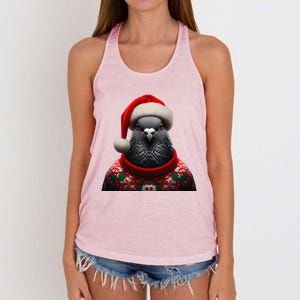 Pigeon With Santa Hat Christmas Xmas Bird Lover Owner Funny Women's Knotted Racerback Tank