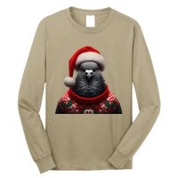 Pigeon With Santa Hat Christmas Xmas Bird Lover Owner Funny Long Sleeve Shirt