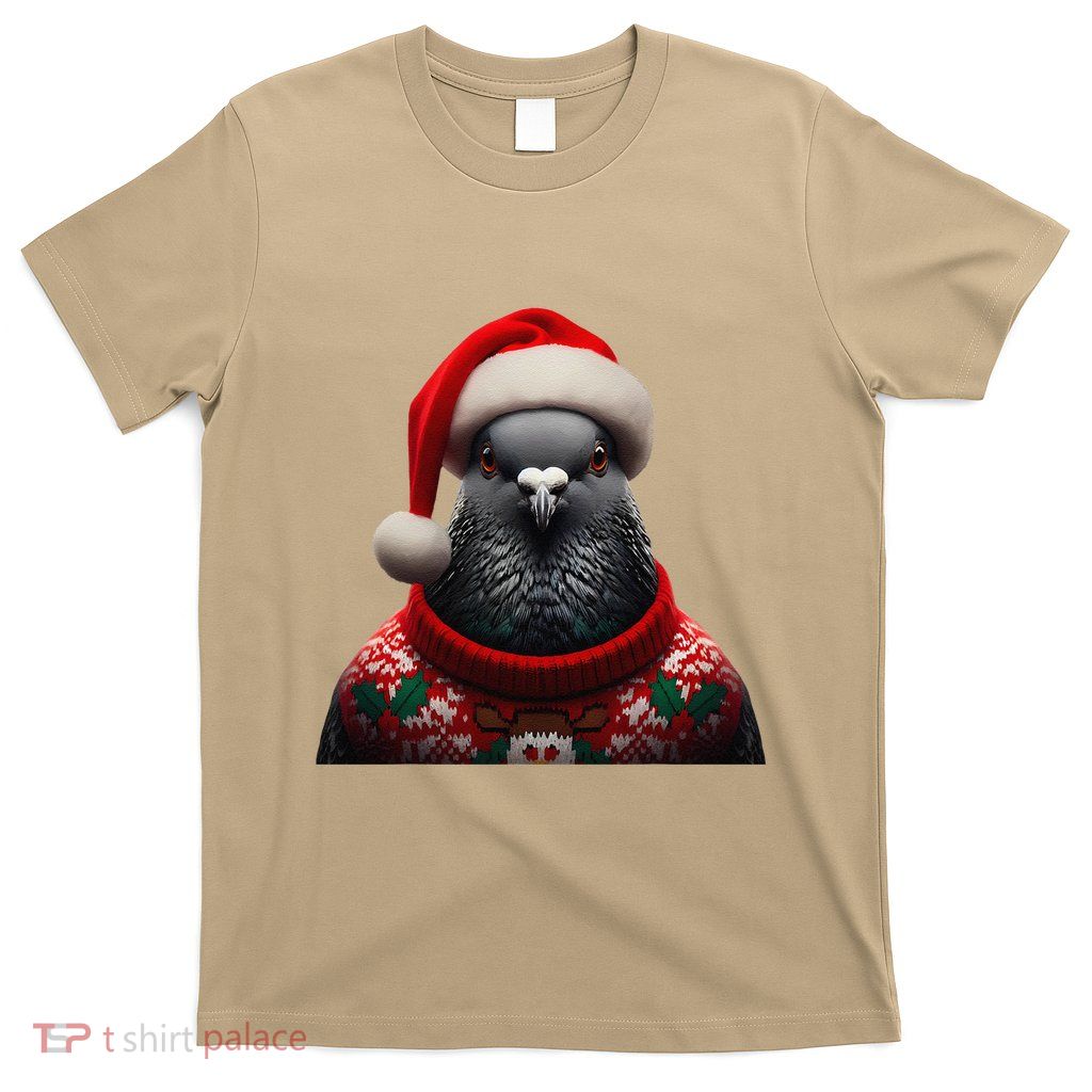Pigeon With Santa Hat Christmas Xmas Bird Lover Owner Funny T-Shirt