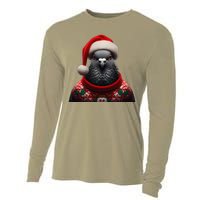 Pigeon With Santa Hat Christmas Xmas Bird Lover Owner Funny Cooling Performance Long Sleeve Crew