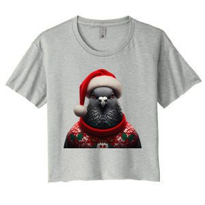 Pigeon With Santa Hat Christmas Xmas Bird Lover Owner Funny Women's Crop Top Tee