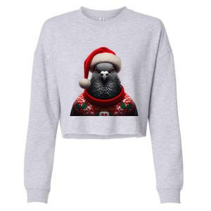 Pigeon With Santa Hat Christmas Xmas Bird Lover Owner Funny Cropped Pullover Crew