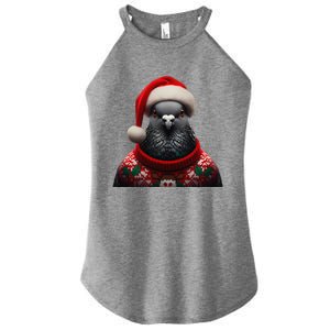 Pigeon With Santa Hat Christmas Xmas Bird Lover Owner Funny Women's Perfect Tri Rocker Tank