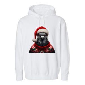 Pigeon With Santa Hat Christmas Xmas Bird Lover Owner Funny Garment-Dyed Fleece Hoodie