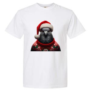 Pigeon With Santa Hat Christmas Xmas Bird Lover Owner Funny Garment-Dyed Heavyweight T-Shirt