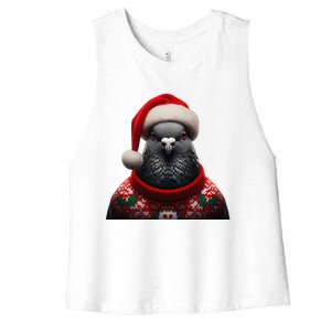 Pigeon With Santa Hat Christmas Xmas Bird Lover Owner Funny Women's Racerback Cropped Tank