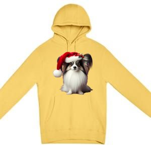 Papillion With Santa Hat Christmas Xmas Dog Owner Mom Dad Funny Gift Premium Pullover Hoodie