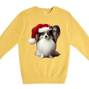 Papillion With Santa Hat Christmas Xmas Dog Owner Mom Dad Funny Gift Premium Crewneck Sweatshirt