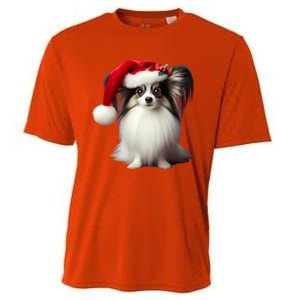 Papillion With Santa Hat Christmas Xmas Dog Owner Mom Dad Funny Gift Cooling Performance Crew T-Shirt