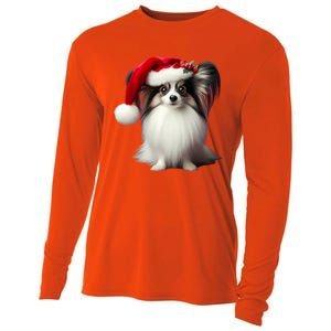 Papillion With Santa Hat Christmas Xmas Dog Owner Mom Dad Funny Gift Cooling Performance Long Sleeve Crew