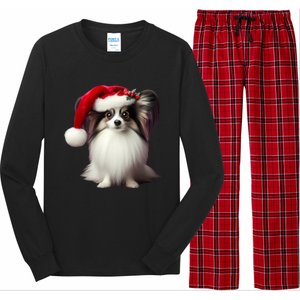 Papillion With Santa Hat Christmas Xmas Dog Owner Mom Dad Funny Gift Long Sleeve Pajama Set