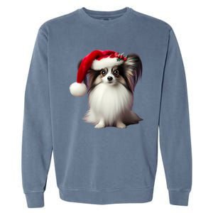 Papillion With Santa Hat Christmas Xmas Dog Owner Mom Dad Funny Gift Garment-Dyed Sweatshirt