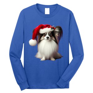 Papillion With Santa Hat Christmas Xmas Dog Owner Mom Dad Funny Gift Long Sleeve Shirt