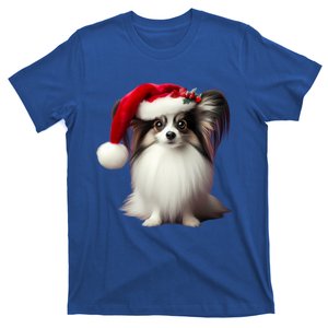 Papillion With Santa Hat Christmas Xmas Dog Owner Mom Dad Funny Gift T-Shirt