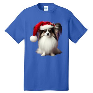 Papillion With Santa Hat Christmas Xmas Dog Owner Mom Dad Funny Gift Tall T-Shirt