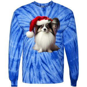 Papillion With Santa Hat Christmas Xmas Dog Owner Mom Dad Funny Gift Tie-Dye Long Sleeve Shirt