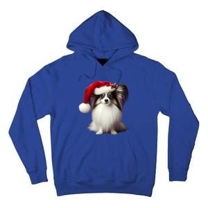 Papillion With Santa Hat Christmas Xmas Dog Owner Mom Dad Funny Gift Tall Hoodie