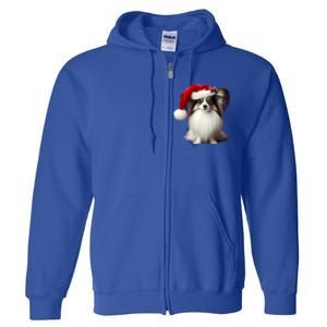 Papillion With Santa Hat Christmas Xmas Dog Owner Mom Dad Funny Gift Full Zip Hoodie