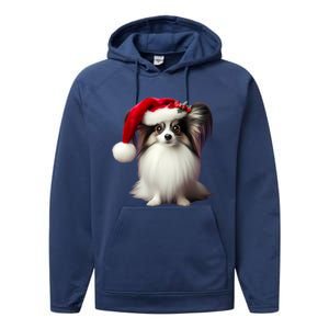 Papillion With Santa Hat Christmas Xmas Dog Owner Mom Dad Funny Gift Performance Fleece Hoodie