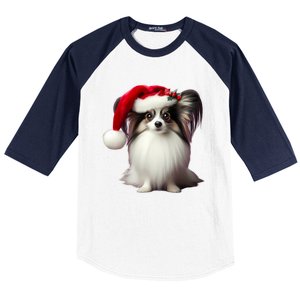 Papillion With Santa Hat Christmas Xmas Dog Owner Mom Dad Funny Gift Baseball Sleeve Shirt