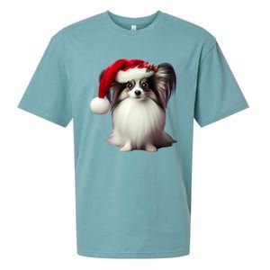 Papillion With Santa Hat Christmas Xmas Dog Owner Mom Dad Funny Gift Sueded Cloud Jersey T-Shirt