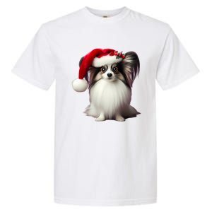 Papillion With Santa Hat Christmas Xmas Dog Owner Mom Dad Funny Gift Garment-Dyed Heavyweight T-Shirt