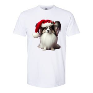 Papillion With Santa Hat Christmas Xmas Dog Owner Mom Dad Funny Gift Softstyle CVC T-Shirt