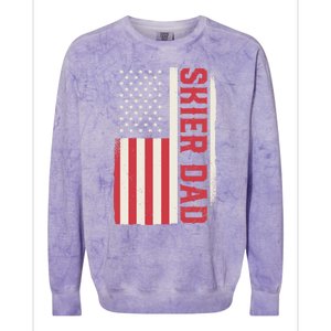 Patriotic Winter Ski Skiing Skier Dad American Flag Gift Colorblast Crewneck Sweatshirt