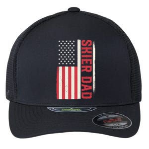 Patriotic Winter Ski Skiing Skier Dad American Flag Gift Flexfit Unipanel Trucker Cap