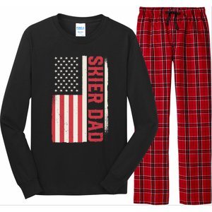 Patriotic Winter Ski Skiing Skier Dad American Flag Gift Long Sleeve Pajama Set