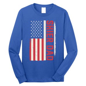 Patriotic Winter Ski Skiing Skier Dad American Flag Gift Long Sleeve Shirt