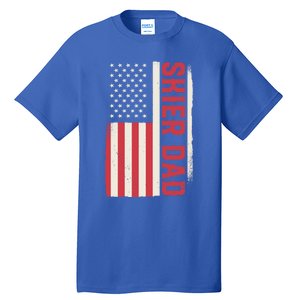 Patriotic Winter Ski Skiing Skier Dad American Flag Gift Tall T-Shirt