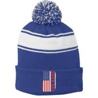 Patriotic Winter Ski Skiing Skier Dad American Flag Gift Stripe Pom Pom Beanie