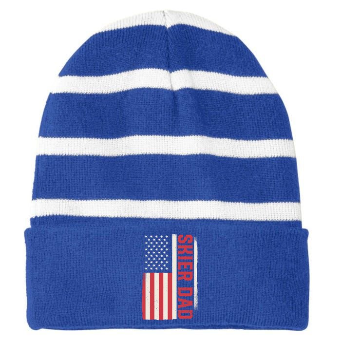 Patriotic Winter Ski Skiing Skier Dad American Flag Gift Striped Beanie with Solid Band