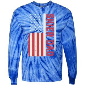 Patriotic Winter Ski Skiing Skier Dad American Flag Gift Tie-Dye Long Sleeve Shirt