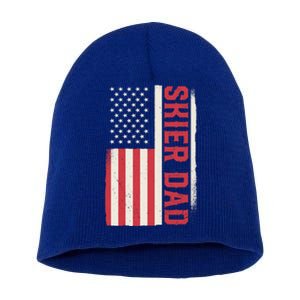 Patriotic Winter Ski Skiing Skier Dad American Flag Gift Short Acrylic Beanie