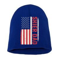 Patriotic Winter Ski Skiing Skier Dad American Flag Gift Short Acrylic Beanie