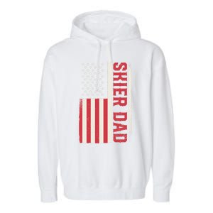 Patriotic Winter Ski Skiing Skier Dad American Flag Gift Garment-Dyed Fleece Hoodie