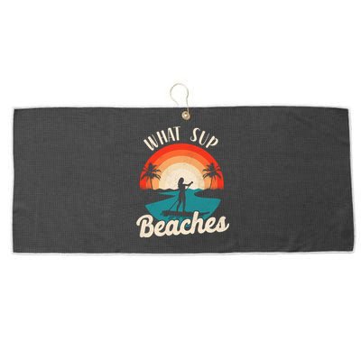 Paddleboard What Sup Beaches Girl Vintage Retro Sunset Gift Large Microfiber Waffle Golf Towel