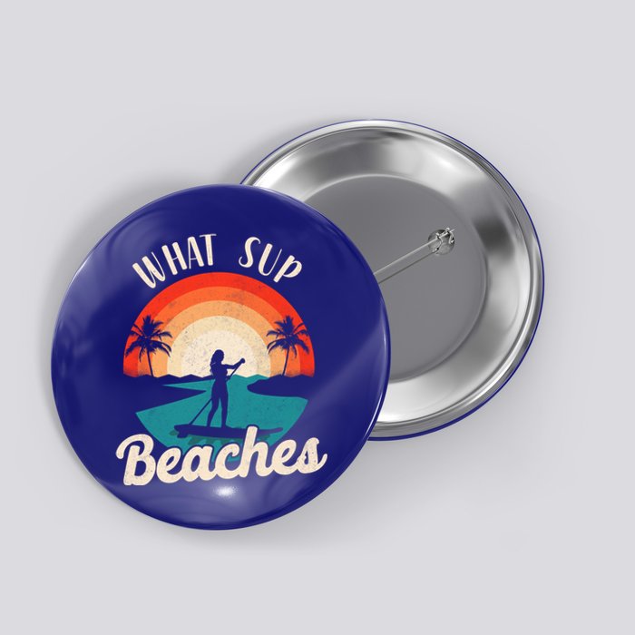 Paddleboard What Sup Beaches Girl Vintage Retro Sunset Gift Button