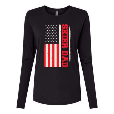 Patriotic Winter Ski Skiing Skier Dad American Flag Gift Womens Cotton Relaxed Long Sleeve T-Shirt