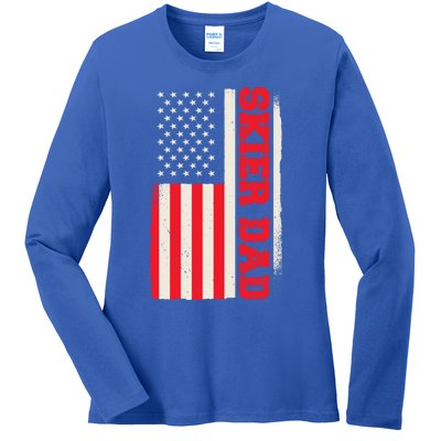 Patriotic Winter Ski Skiing Skier Dad American Flag Gift Ladies Long Sleeve Shirt