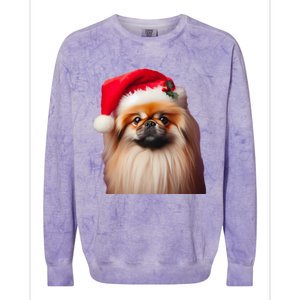 Pekingese With Santa Hat Christmas Dog Owner Lover Xmas Mom Gift Colorblast Crewneck Sweatshirt