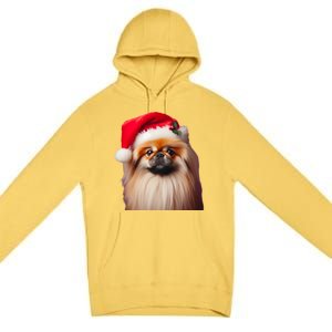 Pekingese With Santa Hat Christmas Dog Owner Lover Xmas Mom Gift Premium Pullover Hoodie