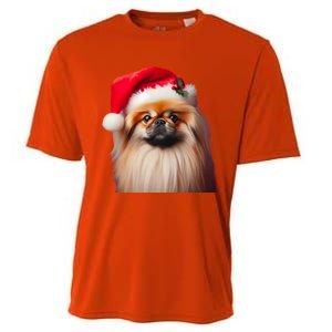 Pekingese With Santa Hat Christmas Dog Owner Lover Xmas Mom Gift Cooling Performance Crew T-Shirt