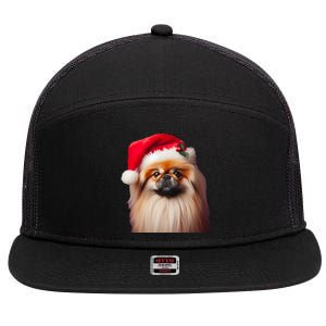 Pekingese With Santa Hat Christmas Dog Owner Lover Xmas Mom Gift 7 Panel Mesh Trucker Snapback Hat