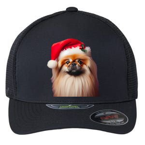 Pekingese With Santa Hat Christmas Dog Owner Lover Xmas Mom Gift Flexfit Unipanel Trucker Cap