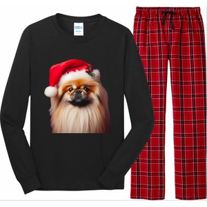 Pekingese With Santa Hat Christmas Dog Owner Lover Xmas Mom Gift Long Sleeve Pajama Set