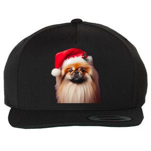 Pekingese With Santa Hat Christmas Dog Owner Lover Xmas Mom Gift Wool Snapback Cap