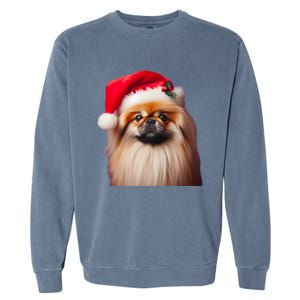 Pekingese With Santa Hat Christmas Dog Owner Lover Xmas Mom Gift Garment-Dyed Sweatshirt